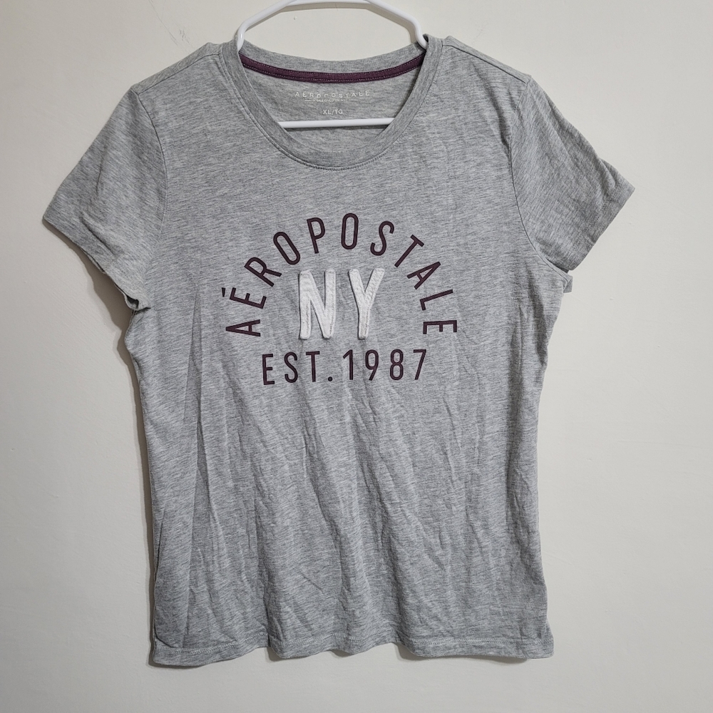 AEROPOSTALE CLASSIC Y2K T-SHIRT WOMENS GRAY XL PURPLE/BROWN TEXT NY EST.…